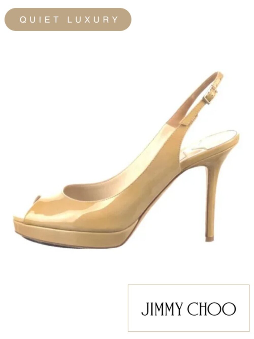 Jimmy Choo / Nova Nude Patent Leather 37 / Peep Toe Slingback